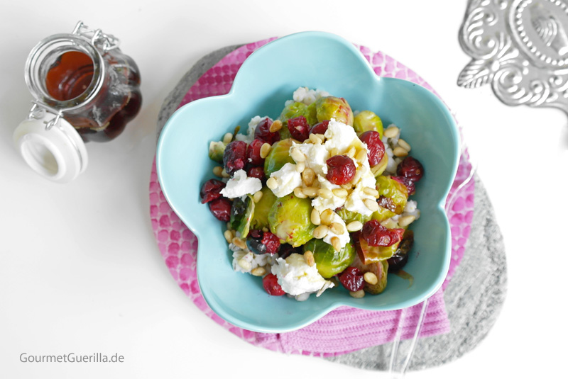 Warm salad with brussels sprouts and cranberry #recipe #gourmetguerilla