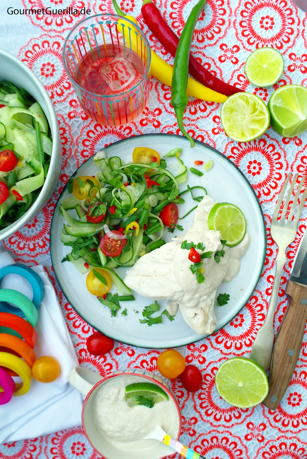 Chicken with walnut sauce and spicy cucumber salad #gourmet guerrilla #recipe #mexican