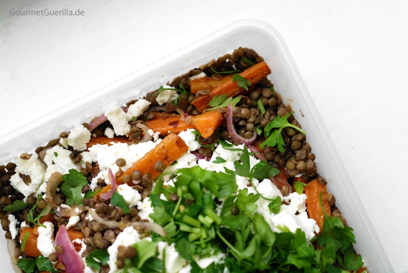 Salad of puy lentils and baked carrots with feta cheese | GourmetGuerilla.com