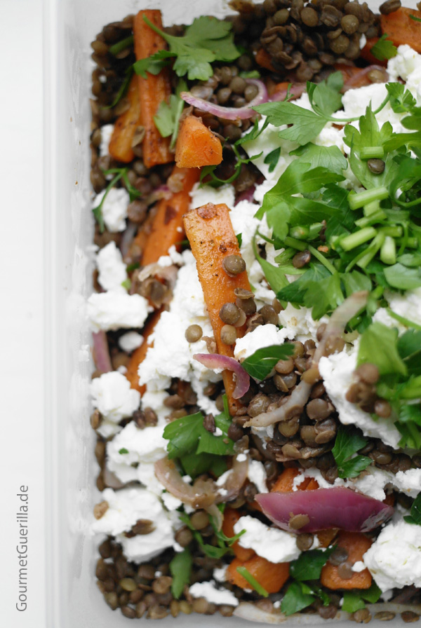 Salad of Puy lentils and baked carrots (remake)